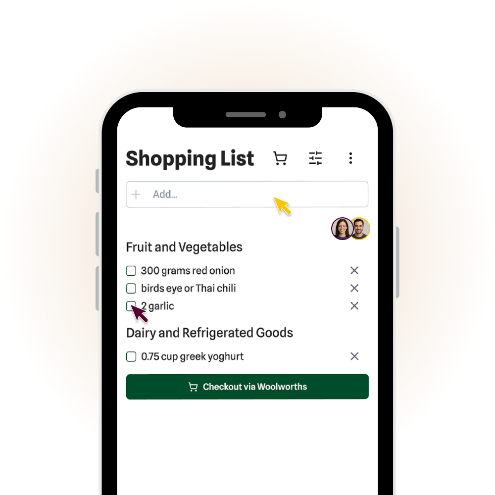 A collaborative shopping list being used by multiple family members