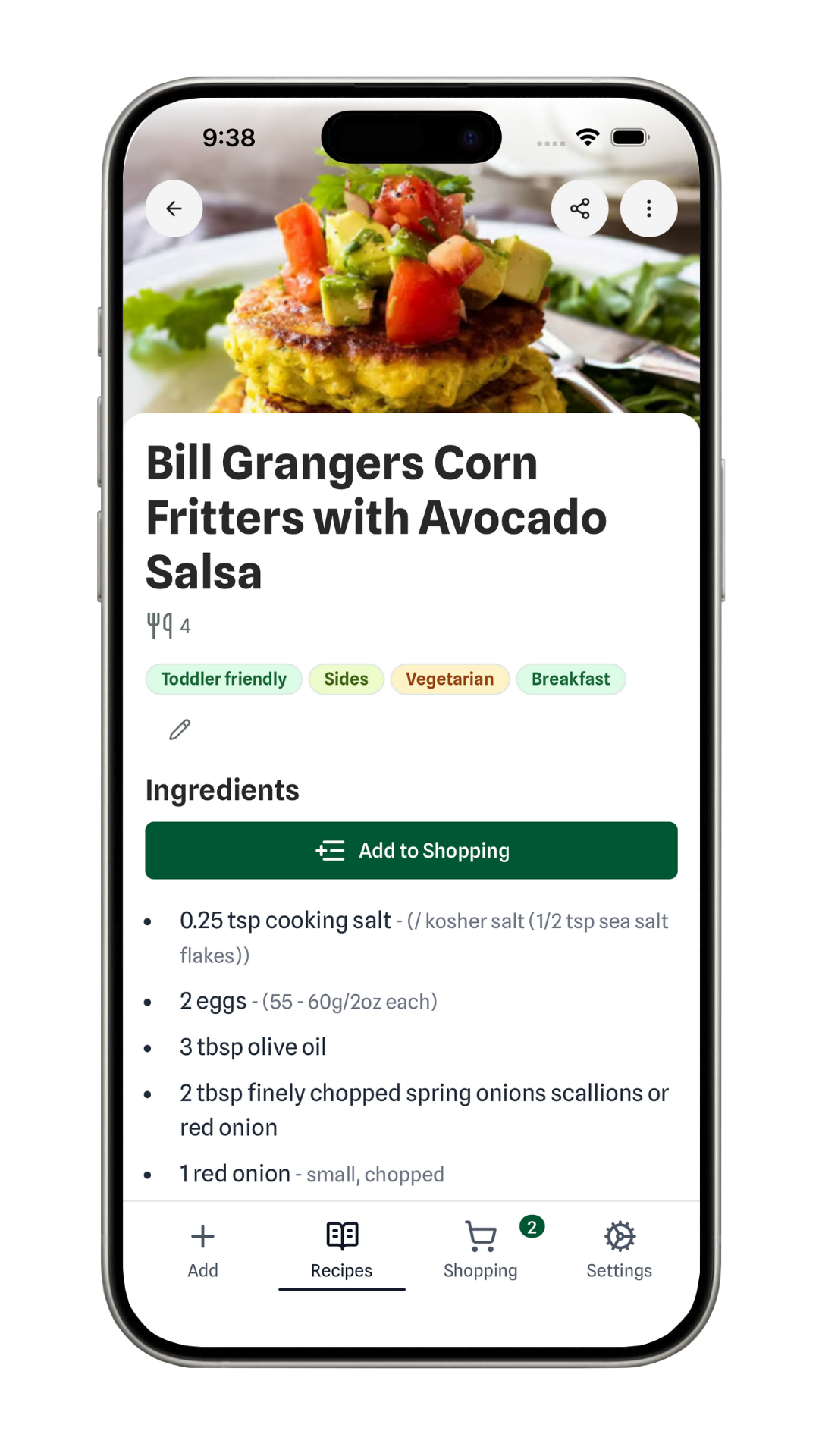 Screenshot showing recipe with category badges displayed