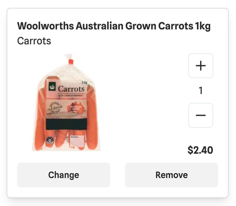 A bag of carrots selected from Woolworths online.